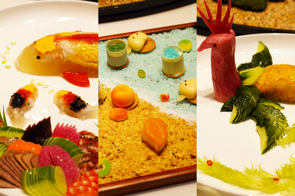 大觀樓長(zhǎng)聯(lián)宴。從左至右依次為翠羽丹霞、四圍香稻、西翥靈儀。供圖