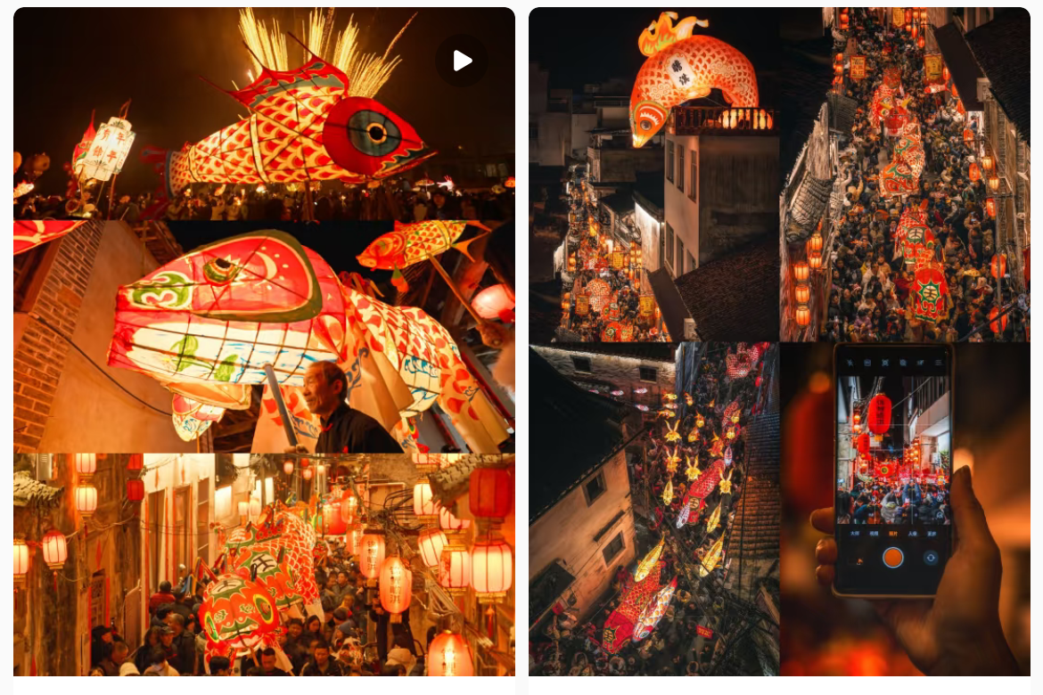 魚燈相關(guān)視頻、圖片獲得數(shù)萬點贊。社交媒體截圖